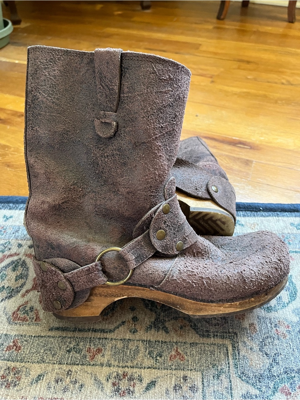 Vintage Distressed Brown Suede Biker Boots